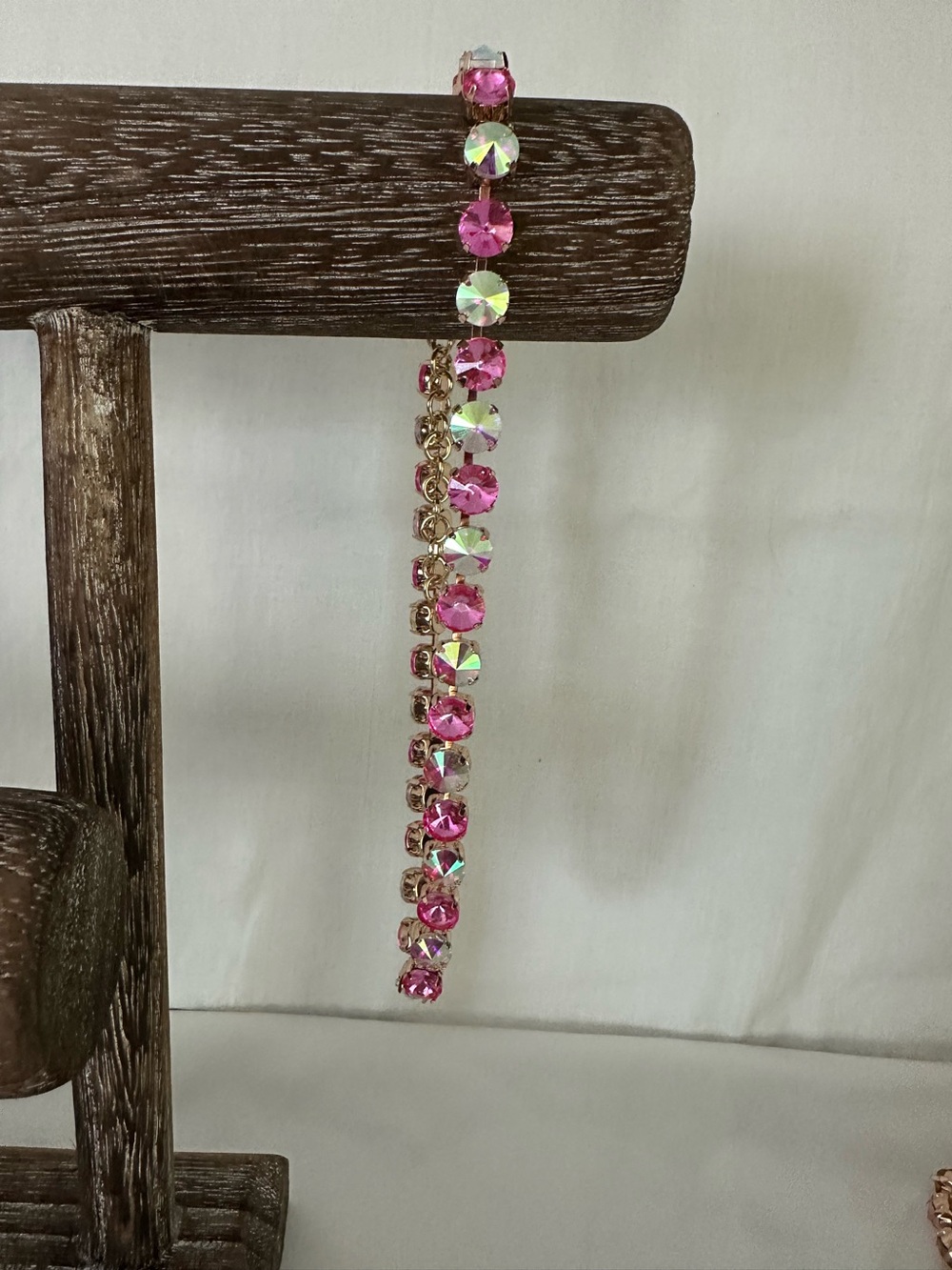 Pink Crystal Tennis Necklace Gold-Tone Setting - Women Jewelry